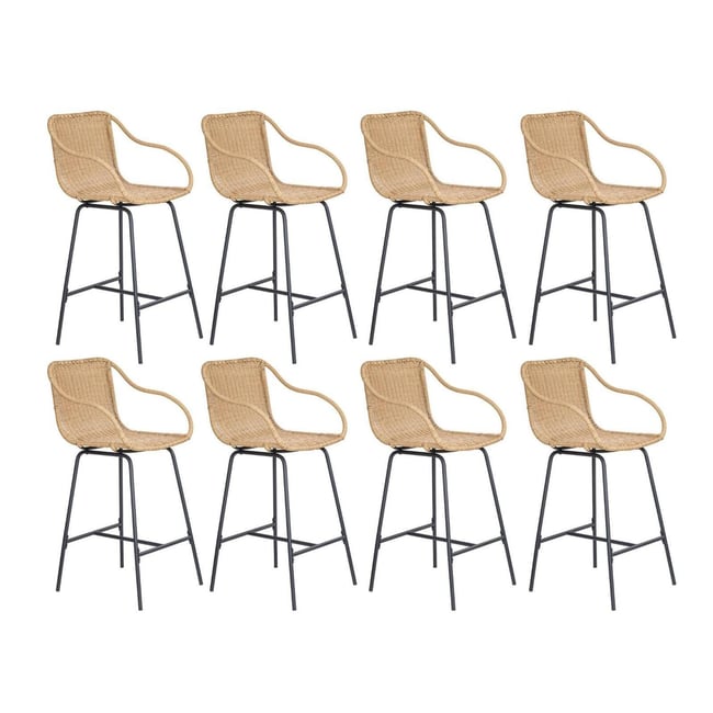 Lot de chaises de bar et d'ilot en métal et assise rotin 65cm MOOREA | Lot de 8 Couleur naturel <span itemprop=