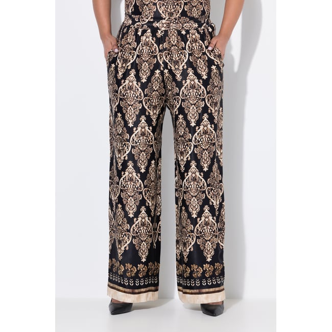 Pantalon en satin à taille élastique noir <span itemprop=