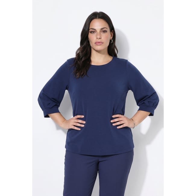 Sweat-shirt avec plis fantaisie marine <span itemprop=