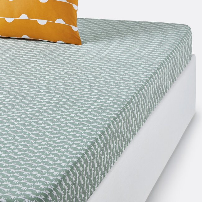 Drap housse pur coton, Irun imprimé vert <span itemprop=