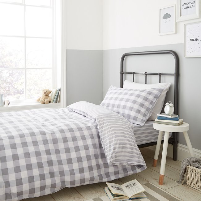 Check And Stripe 100% Cotton Duvet & Pillowcase Set - BIANCA FINE LINENS