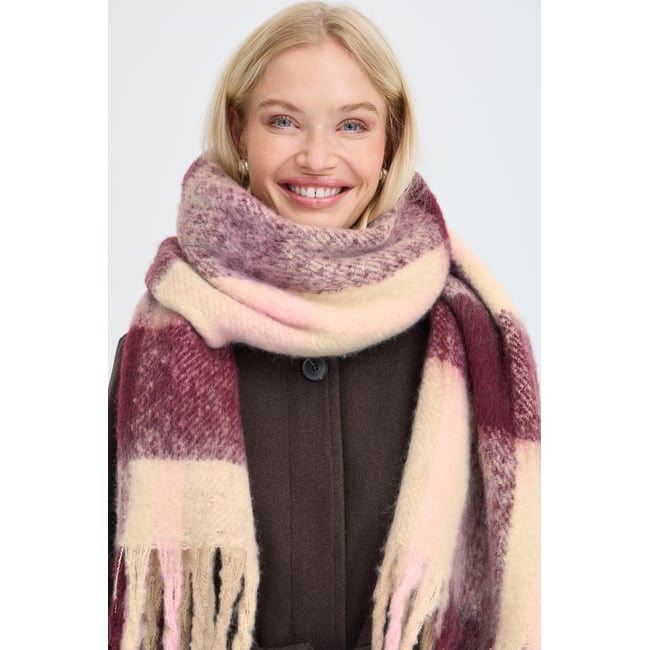 Écharpe rouge rose fig/pink check scarf <span itemprop=