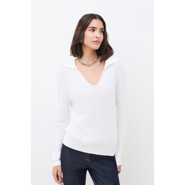 Pull droit col v MAIWEN blanc <span itemprop=