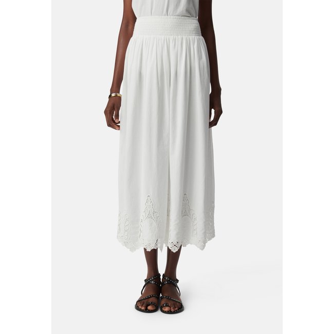 Jupe longue décor broderie dentelle blanc cassé <span itemprop=