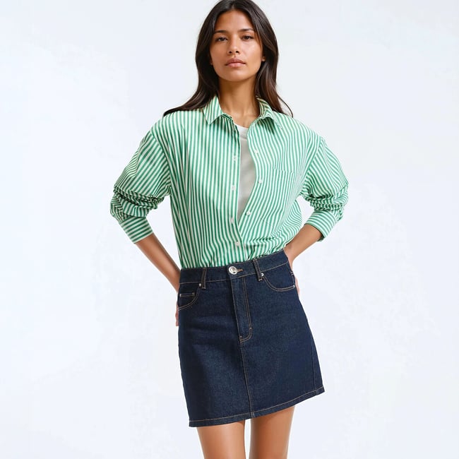 Chemise rayée en coton, Signature MARLÈNE rayé vert/blanc <span itemprop=