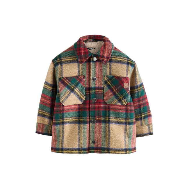 Veste-chemise à doublure en peau lainée coche rouge/verte <span itemprop=
