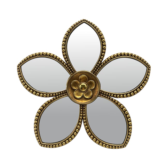 Déco murale fleur miroir 20.5cm Couleur or <span itemprop=