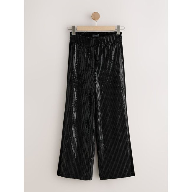 Pantalon large en velours à sequins noir <span itemprop=