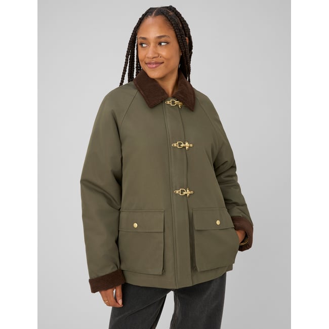 Veste avec col velours cotelé vert kaki <span itemprop=