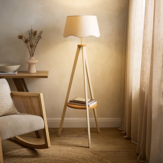 Morrina Painted Shelf Floor Lamp with Scalloped Shade - SO'HOME