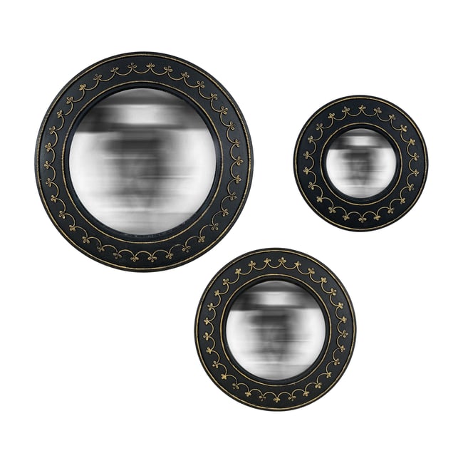 Lot de 3 miroirs convexes 18, 22 et 26 cm Couleur noir <span itemprop=