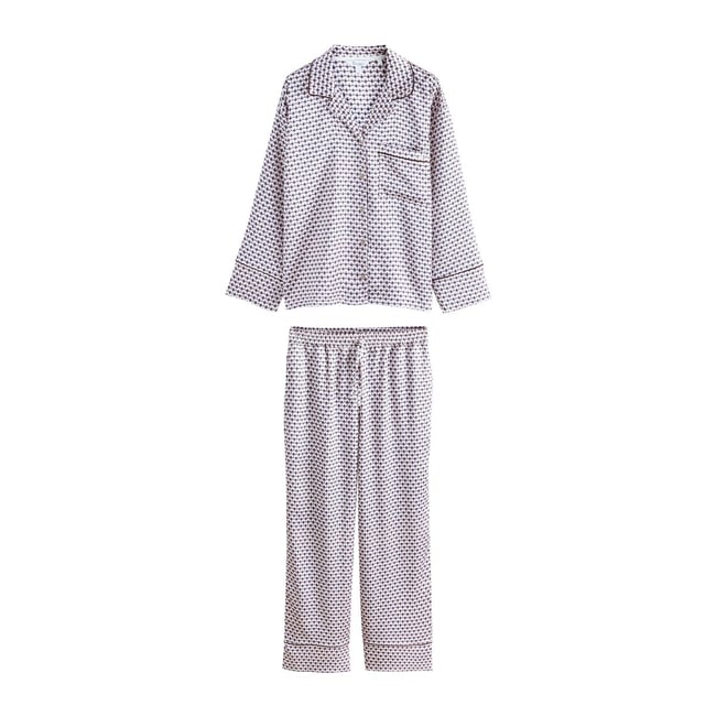 Pyjama boutonné en satin studio crème géométrique <span itemprop=