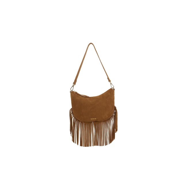 Sac à bandoulière en cuir, LUNE FRANGE  marron épice <span itemprop=