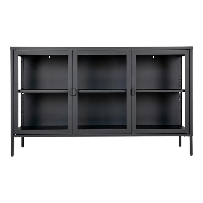 Buffet en métal, 3 portes vitrées ODENSE Couleur noir <span itemprop=