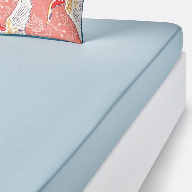 Drap housse percale de coton, Grues bleu grisé <span itemprop=