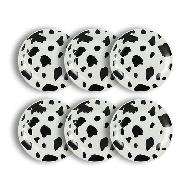 Lot de 6 assiettes à dessert 20cm en porcelaine, VACHE Couleur blanc-noir <span itemprop=