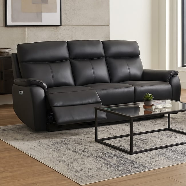 Kingsmere Power Recliner 3 Seater Leather Sofa, black, ASPIRE