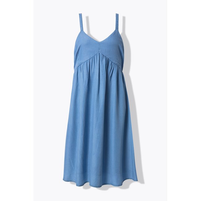 Robe longue évasée sans manches bleu clair <span itemprop=