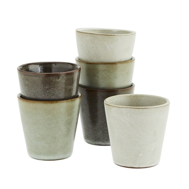 Tasses à café grès  set de 6 Couleur vert jade, pierre, brun <span itemprop=