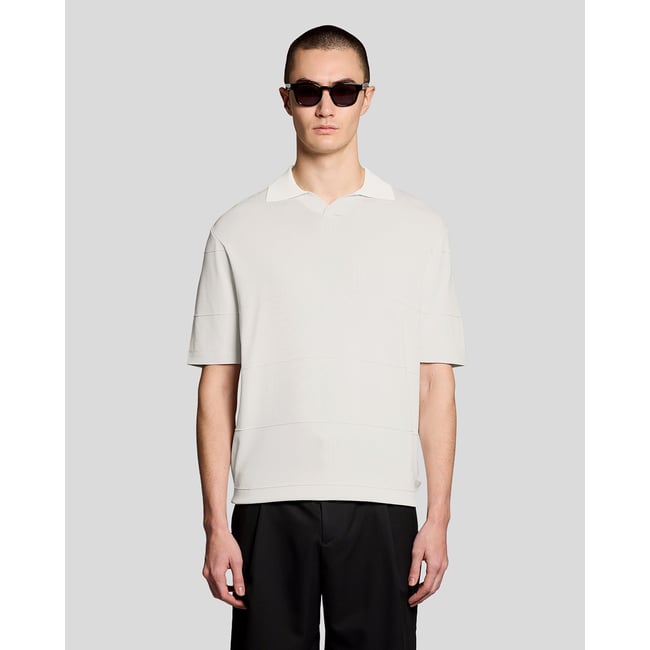 Polo col ouvert fin en maille gris lucarne <span itemprop=