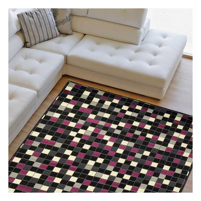 Tapis Chambre tissé motif géométrique PICASLER Couleur fuchsia <span itemprop=