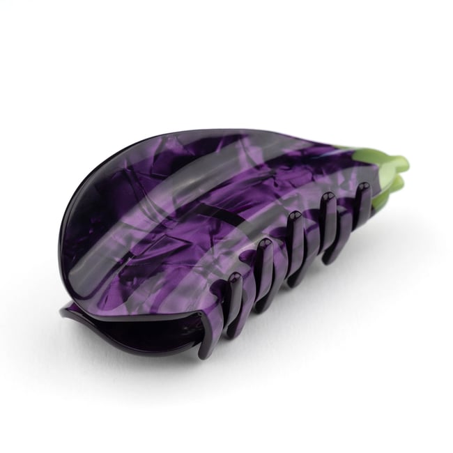 Pince à cheveux Aubergine violet avec tige vert nacré <span itemprop=
