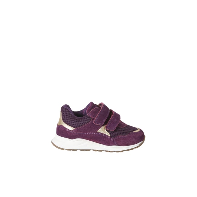 Baskets cuir à scratchs prune <span itemprop=