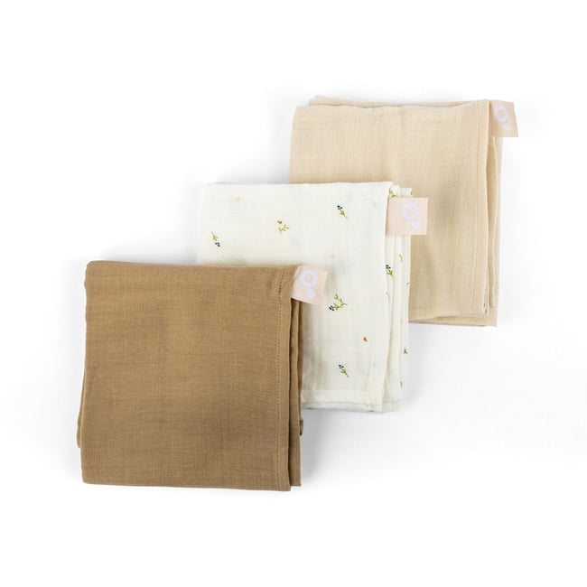 Lot de 3 langes bébé en coton biologique beige <span itemprop=