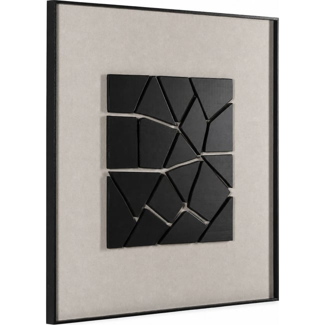 Tableau mural abstrait en bois et verre Couleur noir et crème <span itemprop=