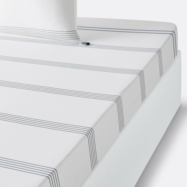 Riad Striped 100% Cotton Fitted Sheet pack of white + blue stripes LA REDOUTE INTERIEURS