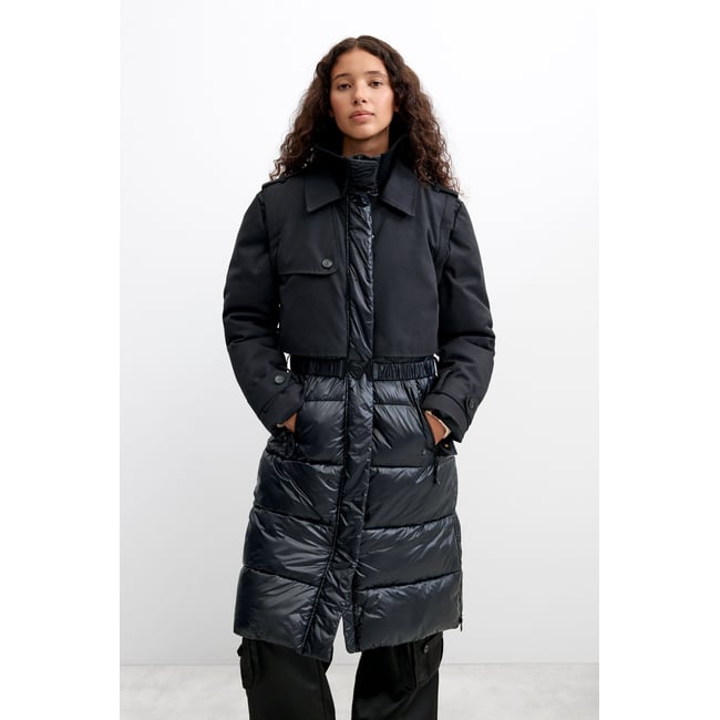 Manteau long matelassé noir <span itemprop=