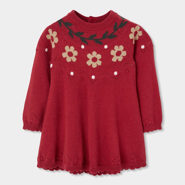 Robe fille imprimée fleurs rouge <span itemprop=