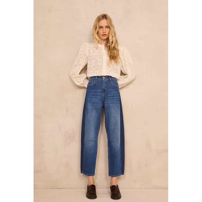 Jean ballon bicolore en coton ROBINSON stone used <span itemprop=