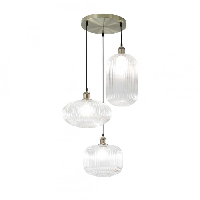 Suspension 3L en verre strié, CHAMIX Couleur transparent & antique <span itemprop=