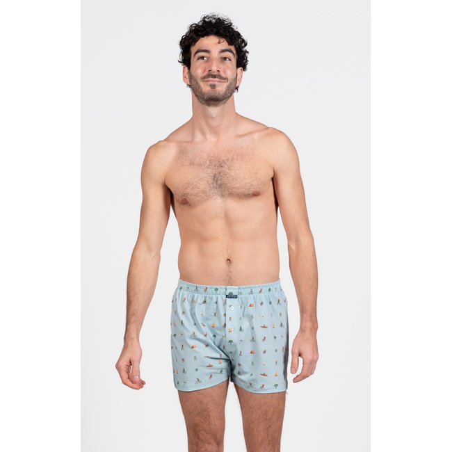 Caleçon de nuit en coton, Camping bleu <span itemprop=