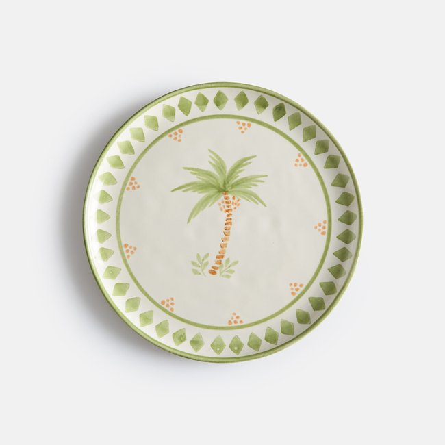 Lot de 4 assiettes à dessert, en grès, LIMAO Couleur imprimé palmiers <span itemprop=
