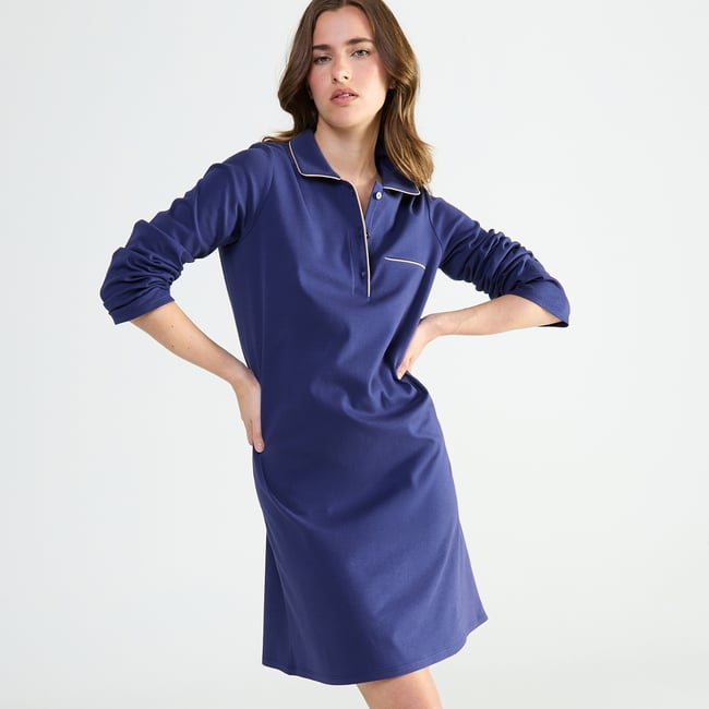 Chemise de nuit col polo en coton MYSTÉRIEUSE - LAURENCE TAVERNIER