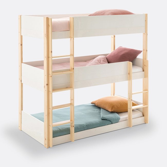 3-Bed Bunk Bed, Meeting, white/wood, LA REDOUTE INTERIEURS