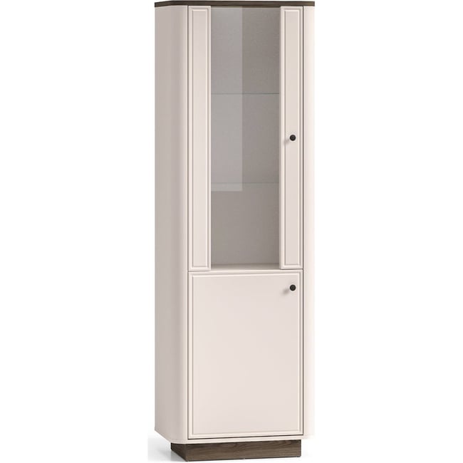 Vitrine haute VILAVIO 2 portes avec éclairage Couleur beige cachemire et chêne foncé <span itemprop=