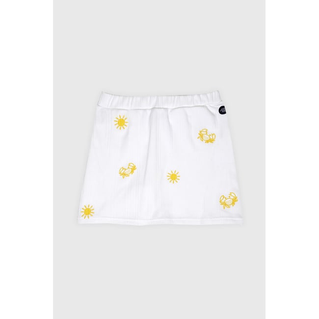 Jupe-culotte brodée en coton blanc <span itemprop=