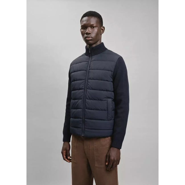 Veste en maille avec empiècements matelassés bleu marine <span itemprop=