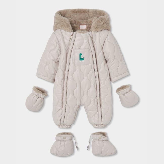 Combipilote bébé imprimé girafe beige <span itemprop=