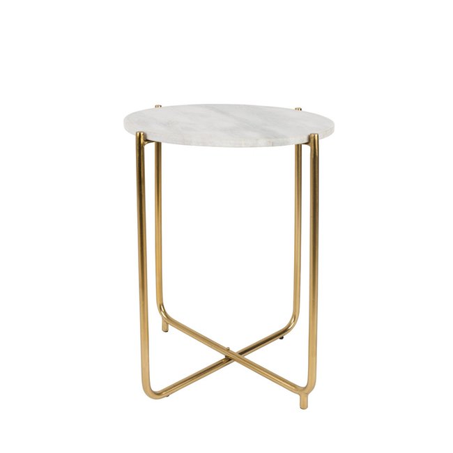 Table d'appoint marbre et laiton- TIMPA Couleur blanc craie <span itemprop=