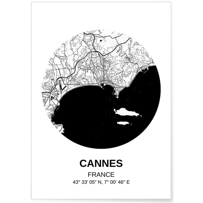 Affiche Carte Cannes Couleur blanc <span itemprop=