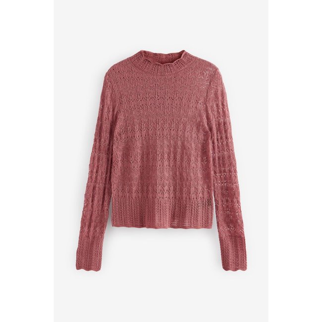 Pull en maille pointelle à col montant rose blush <span itemprop=