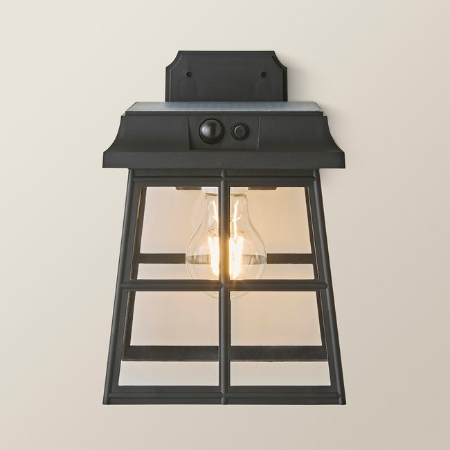 Outdoor Lantern-Style LED Solar Wall Light, black, SO'HOME