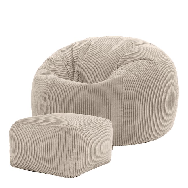 Pouf classique et son repose-pied carré velours côtelé Oeko-Tex® - KINGSTON - ICON
