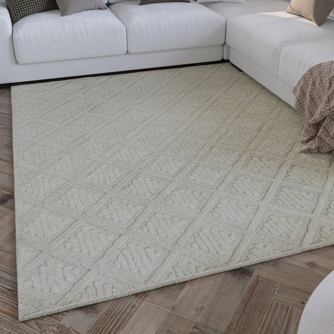 Tapis à motifs losanges en relief ,  HAMPTONS SEVENTEEN Couleur blanc crème <span itemprop=