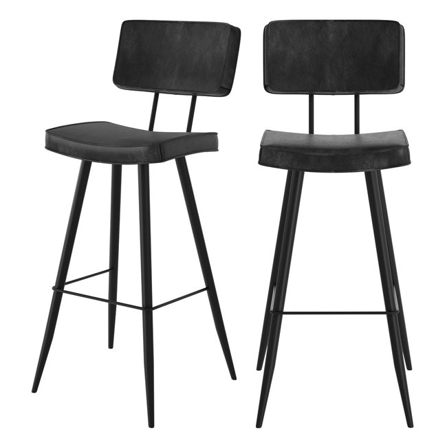Lot de 2 chaises de bar/noires en cuir synthétique 75.5 cm - TEXAS - RENDEZ-VOUS DÉCO
