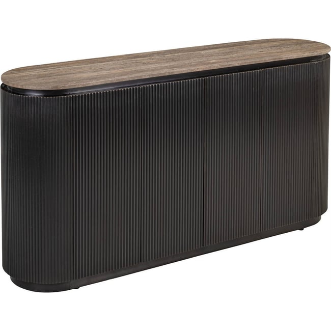Buffet en pierre collection RUSSO, 4 Portes Couleur brun cendré et noir <span itemprop=